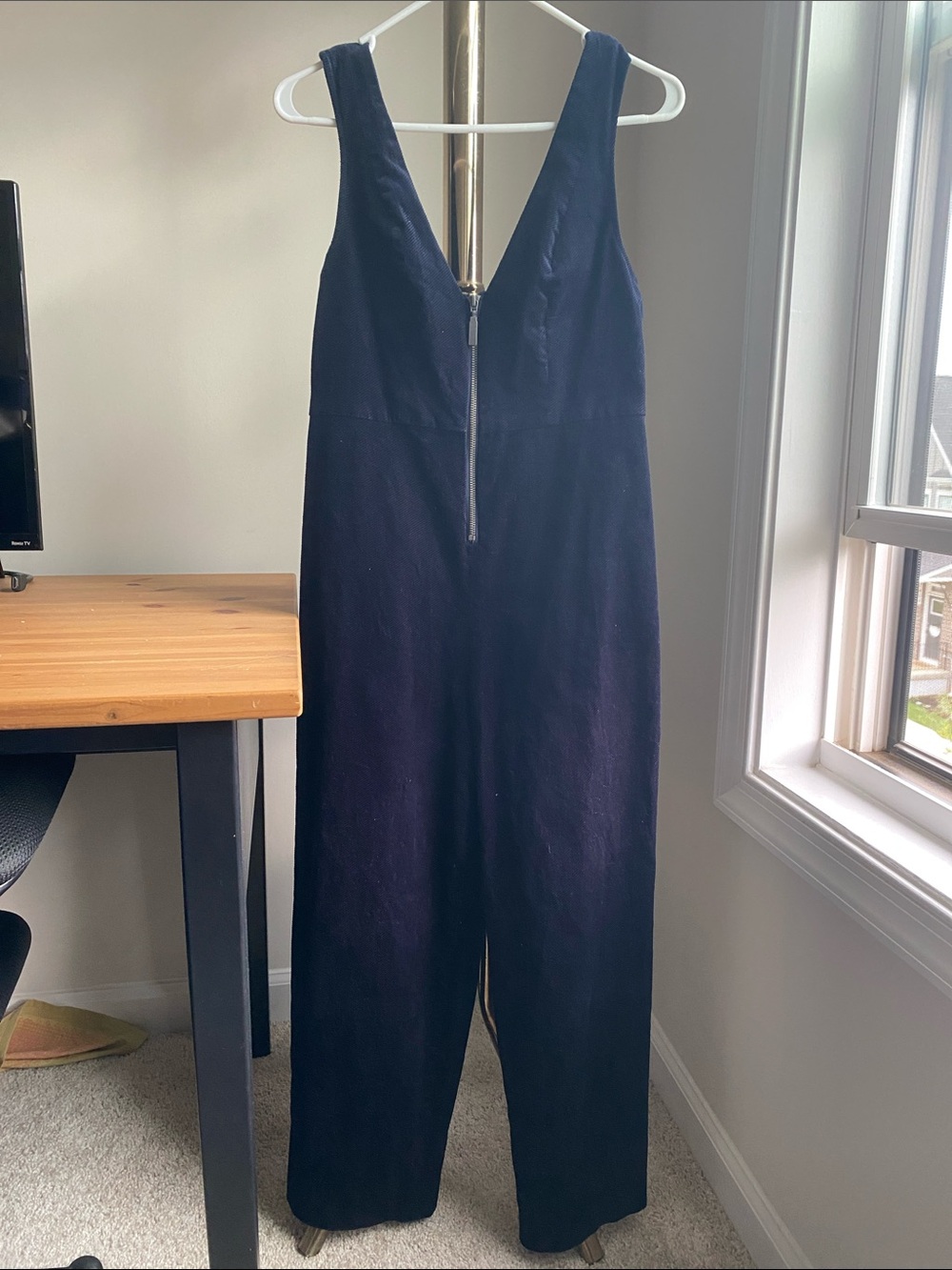 Urban Outfitters Navy Blue V-Neck Jumpsuit with Front Zip